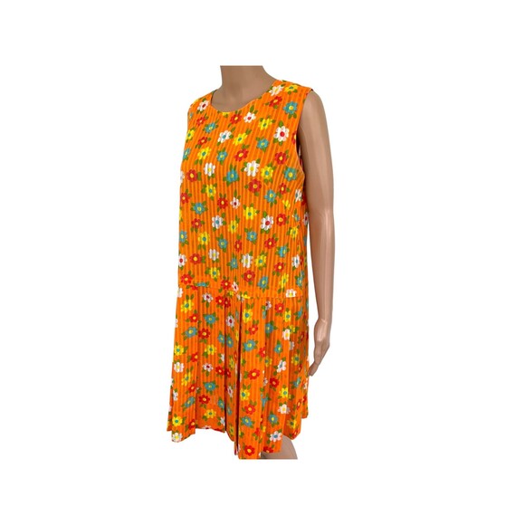 Vintage 60s Orange Flower Power Dress Mod Sleeveless M - Picture 1 of 5